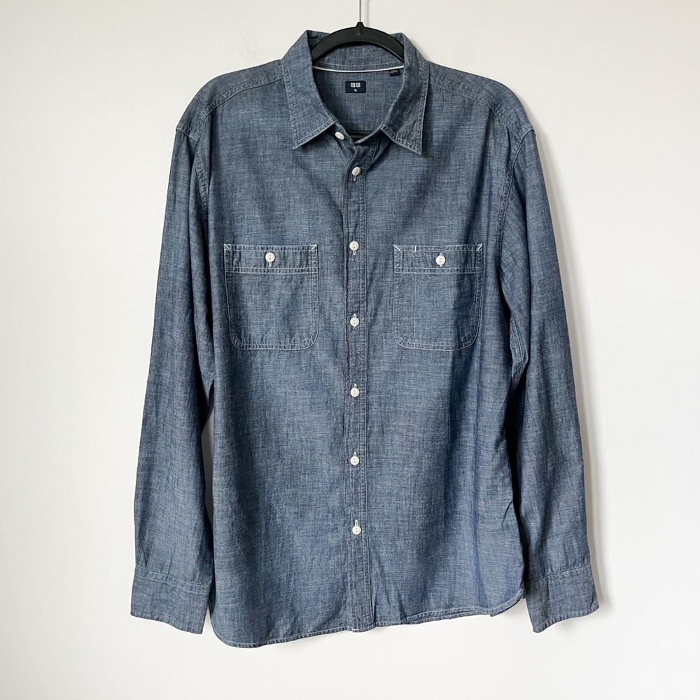 Uniqlo Mens Chambray Button Up Shirt XL Blue